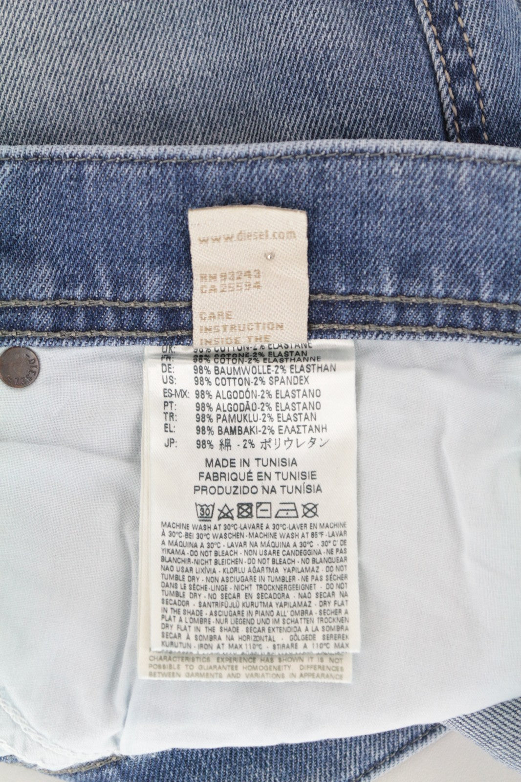 DIESEL Tepphar 0842H Men Jeans W33/L32 Slim Carrot Whiskered Washed Out Blue