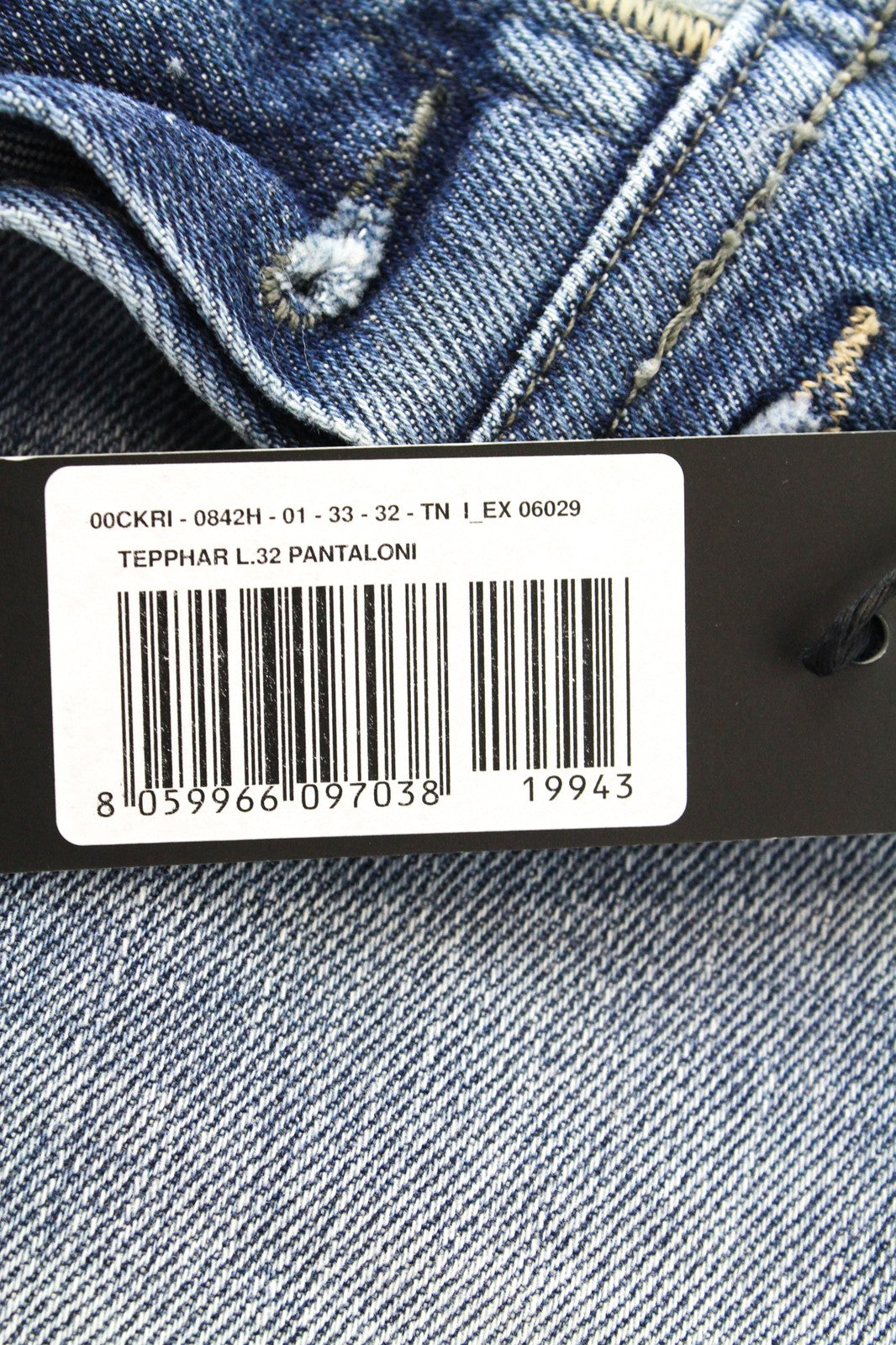 DIESEL Tepphar 0842H Men Jeans W33/L32 Whiskered Washed Out Blue Slim Carrot
