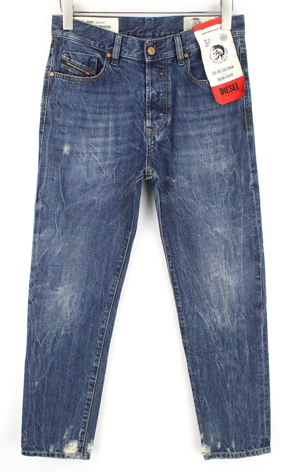 DIESEL Mharky 080AG Men Jeans W29/L30 Slim Skinny Distressed Blue Stone Washed