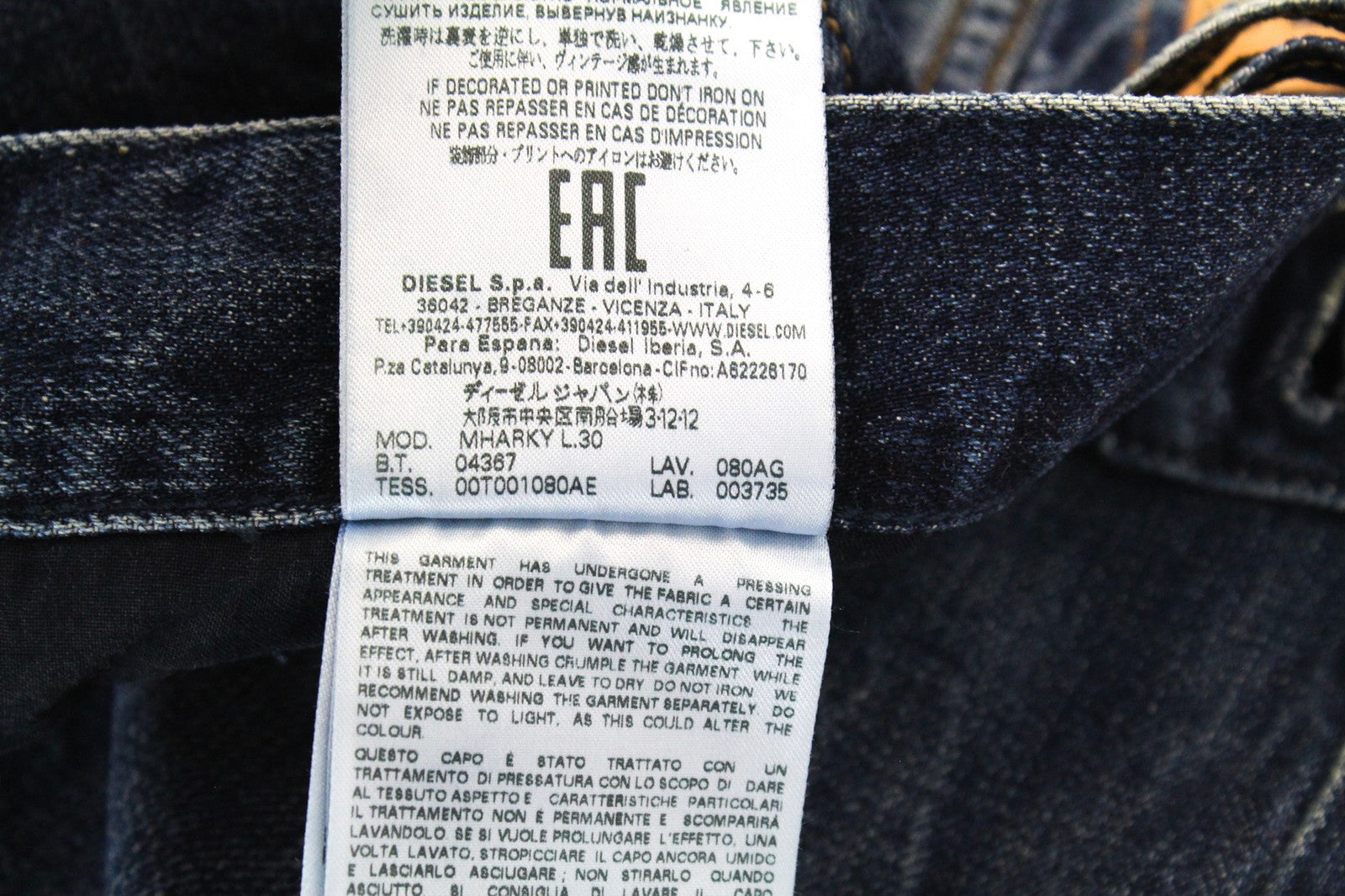 DIESEL Mharky 080AG Men Jeans W29/L30 Slim Skinny Distressed Blue Stone Washed