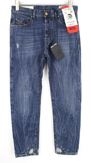 DIESEL Mharky 080AG Men Jeans W29/L30 Slim Skinny Stone Washed Distressed Blue