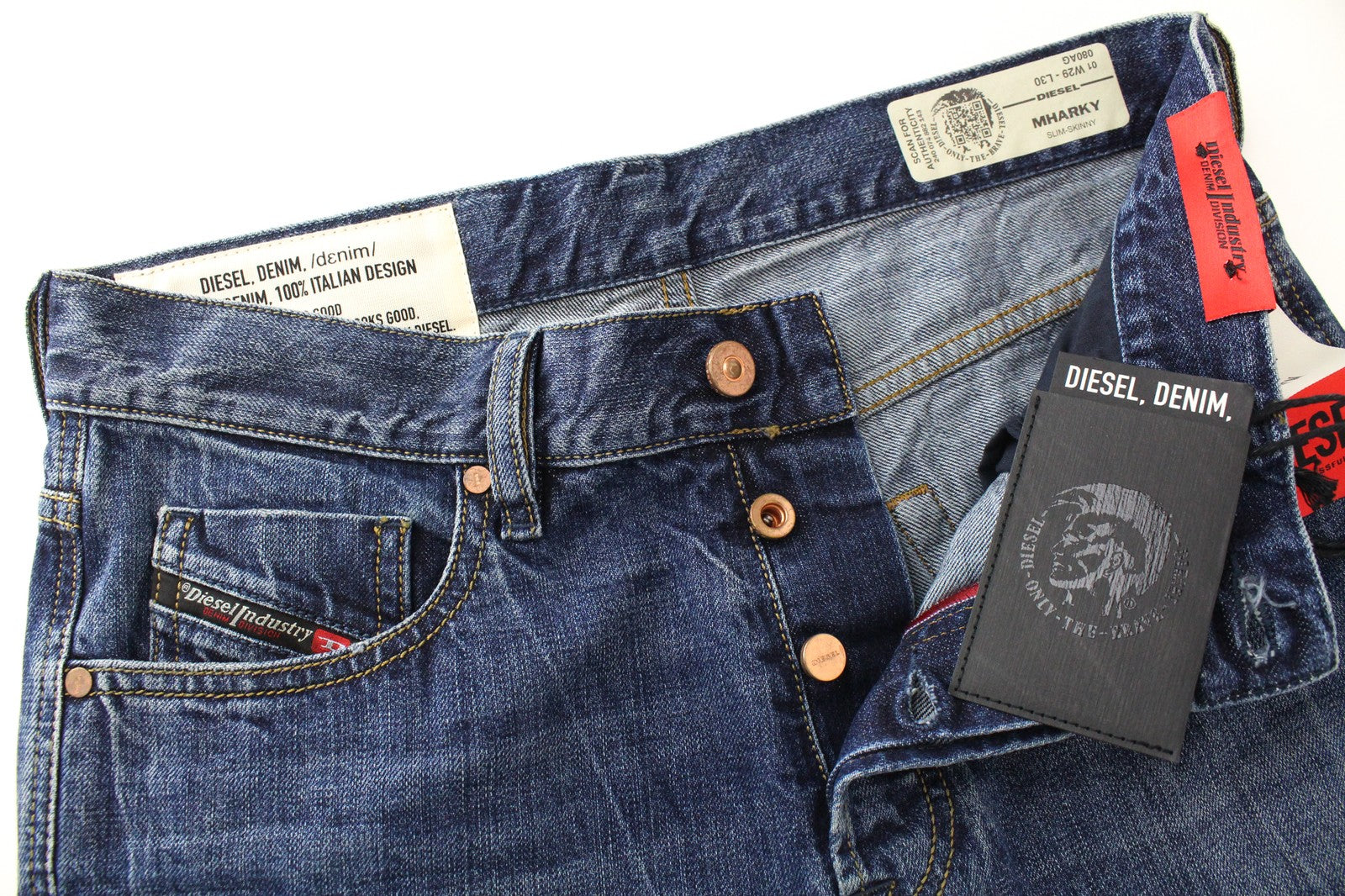 DIESEL Mharky 080AG Men Jeans W29/L30 Slim Skinny Stone Washed Distressed Blue