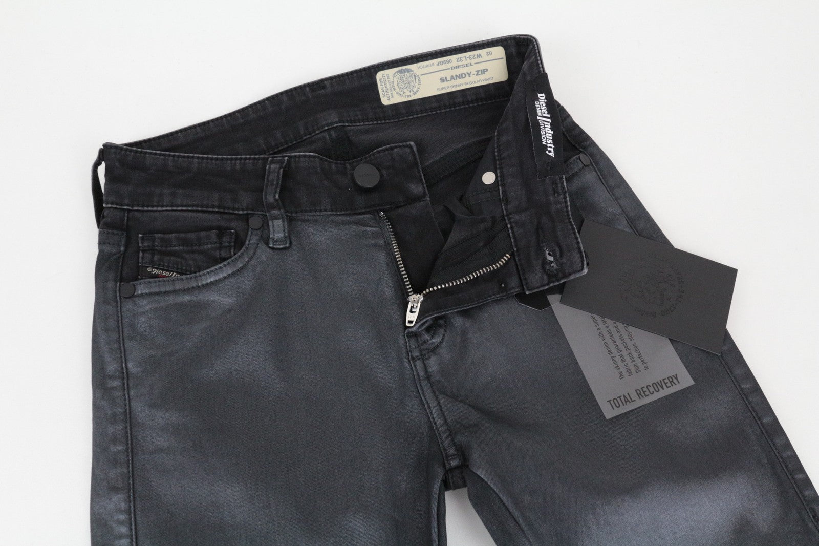 DIESEL Slandy-Zip 069GF Women Jeans W23/L32 Super Skinny Mid-Rise Coated Girls