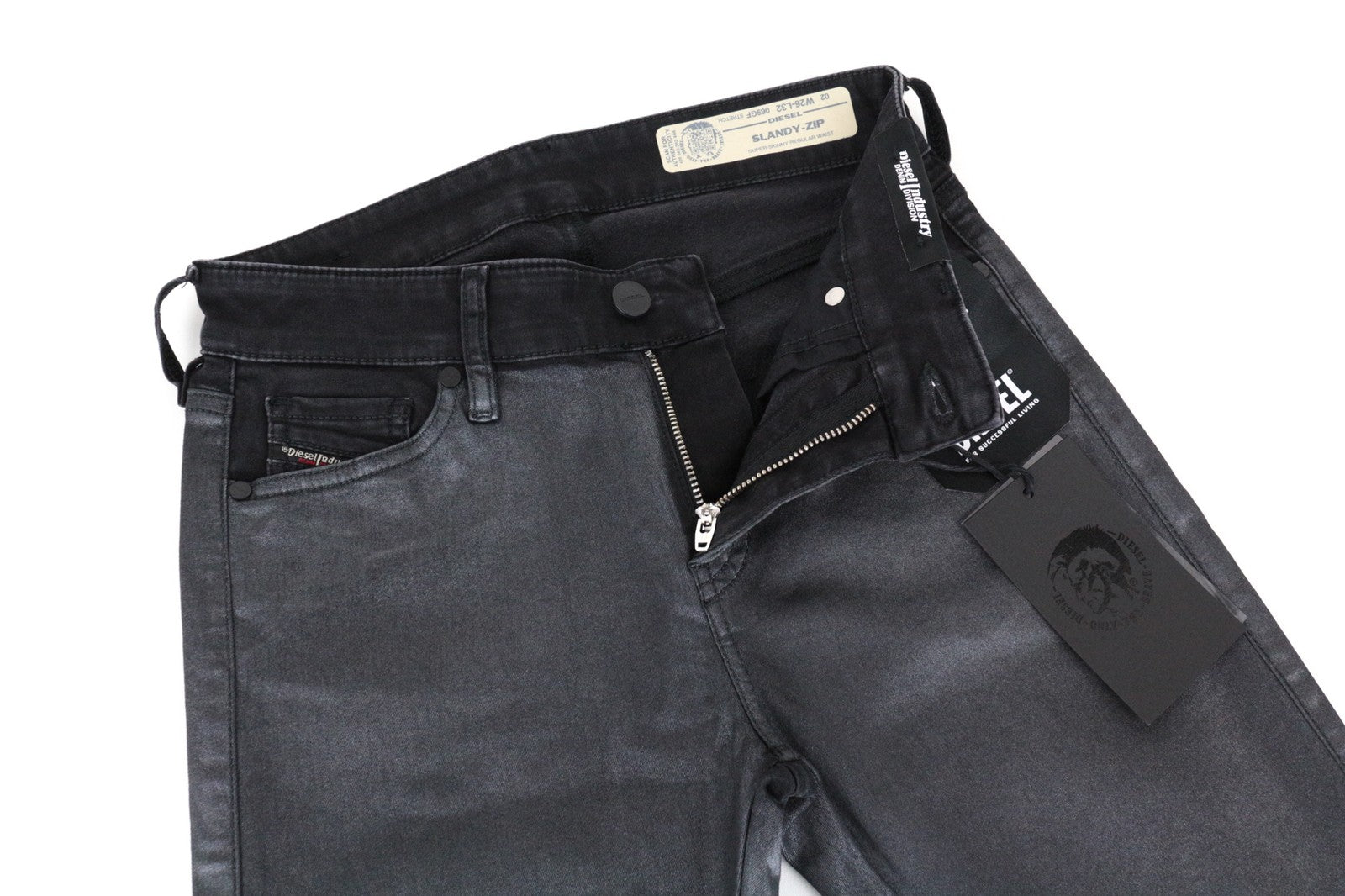 DIESEL Slandy-Zip 069GF Women Jeans W26/L32 Super Skinny Fit Coated Mid-Rise