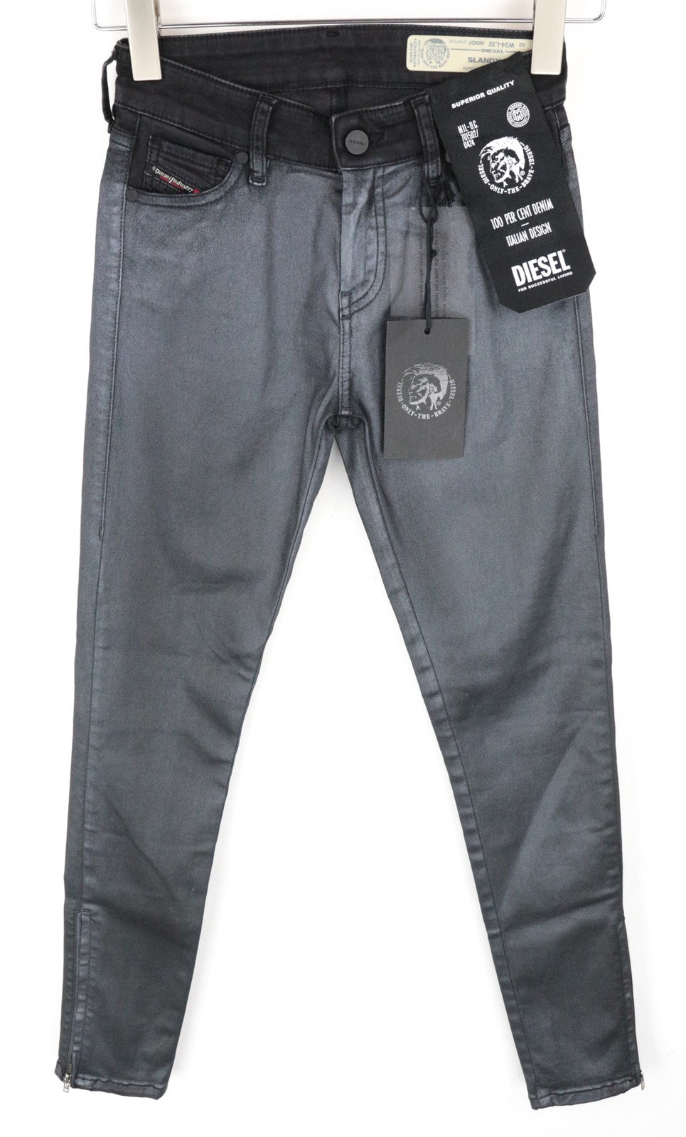 DIESEL Slandy-Zip 069GF Women Jeans W24/L32 Mid-Rise Coated Girls Super Skinny
