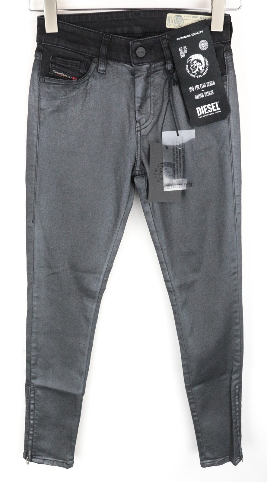 DIESEL Slandy-Zip 069GF Women Jeans W25/L32 Coated Mid-Rise Super Skinny Denim