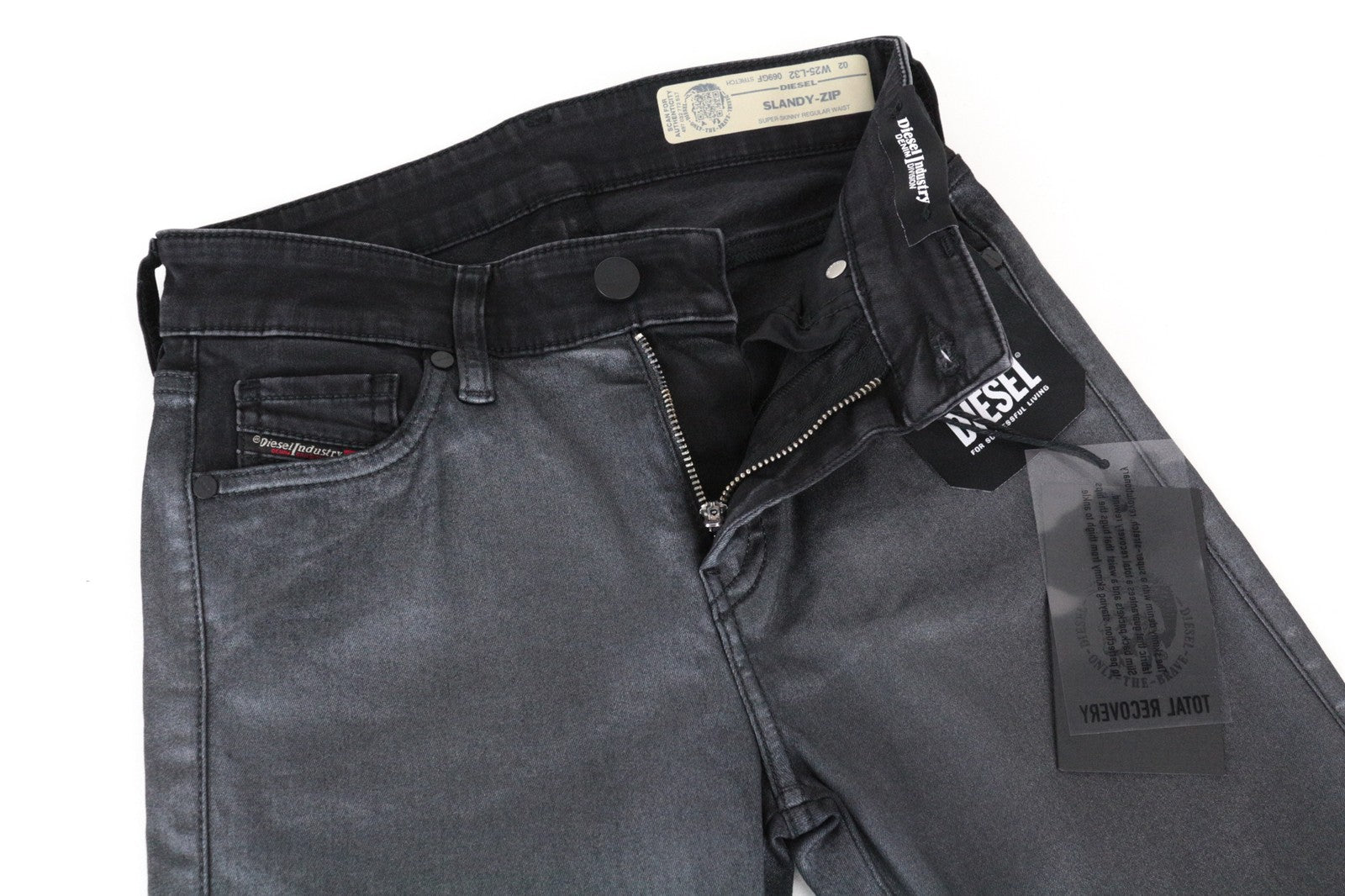 DIESEL Slandy-Zip 069GF Women Jeans W25/L32 Coated Mid-Rise Super Skinny Denim