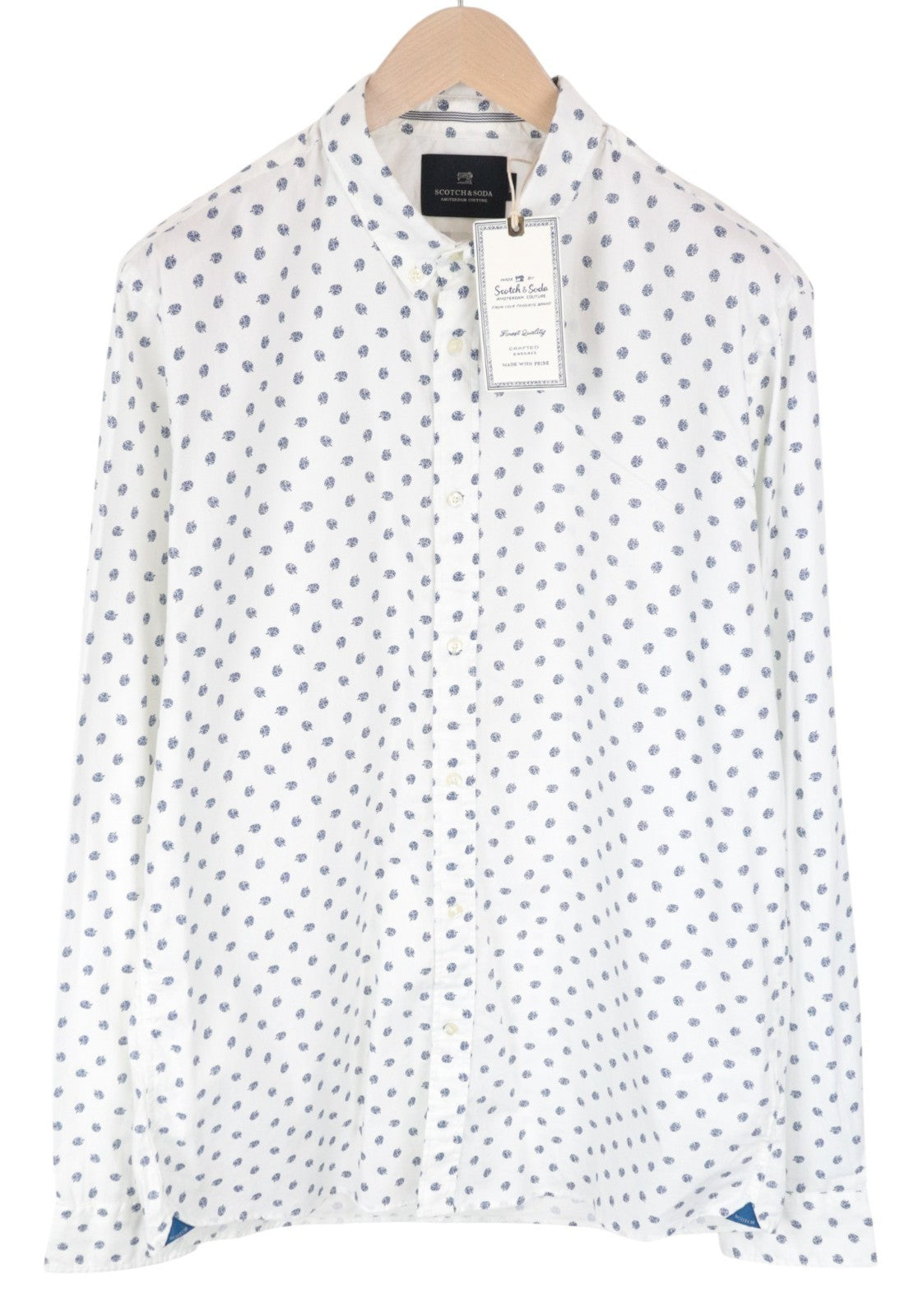 White Blue Twill Button-Up