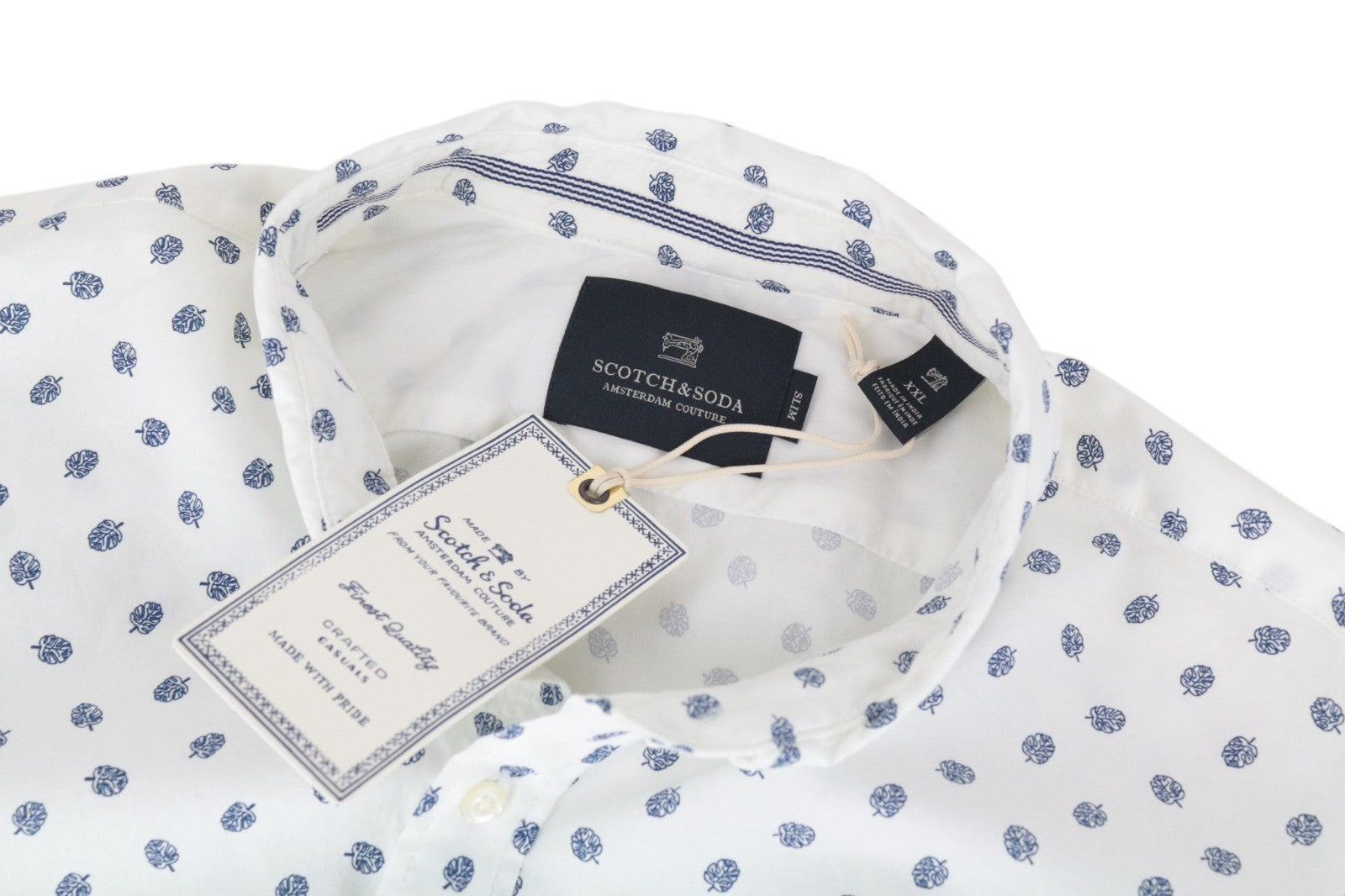 SCOTCH & SODA Men Shirt 2XL Spread Collared Twill Casual Leaf Patterned