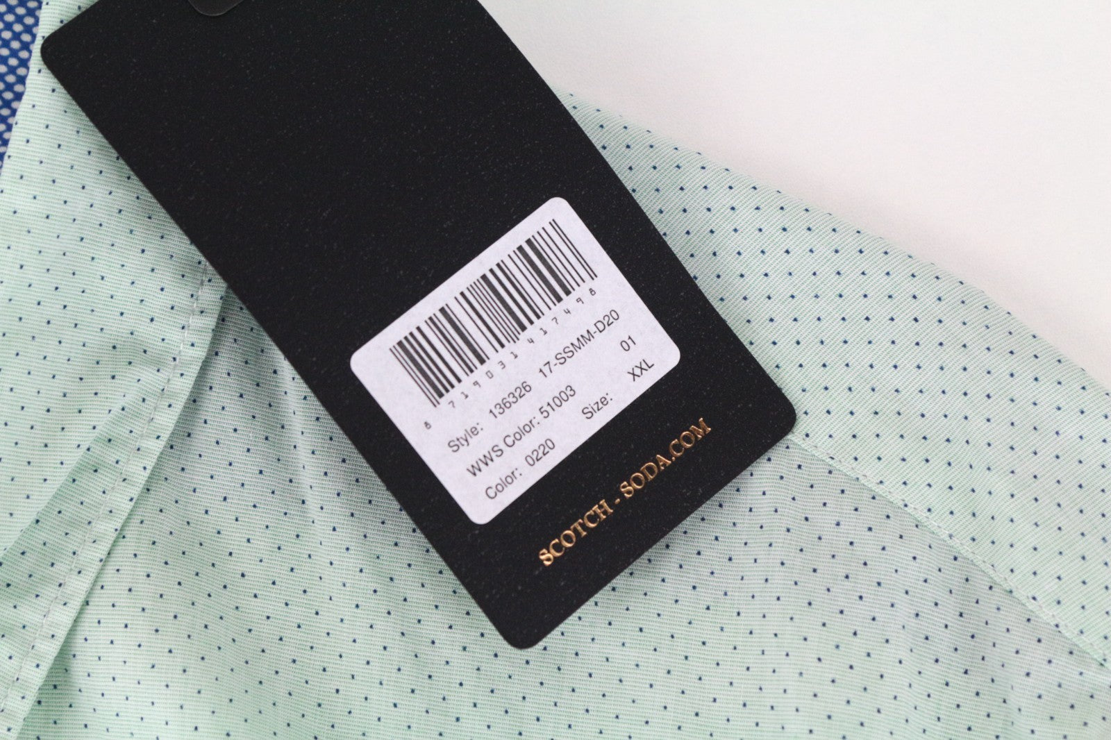 SCOTCH & SODA Men Shirt 2XL Button-Up Twill Casual Polka Dot Green Pocket Square