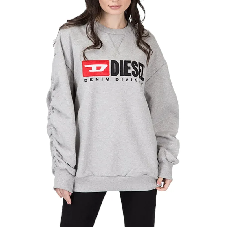 DIESEL F-Arap Felpa Women Sweatshirt XS Oversized Fit Ruffled Sleeves Logo Patch