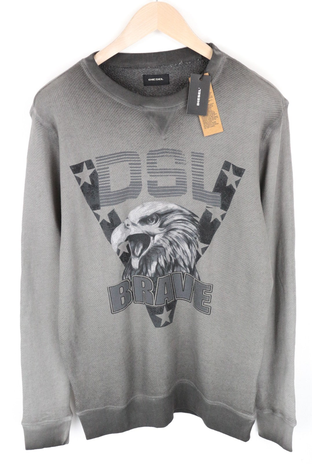 DIESEL S-Joe Men Sweatshirt M Logo Printed Grey Crew Neckline Casual Pull On