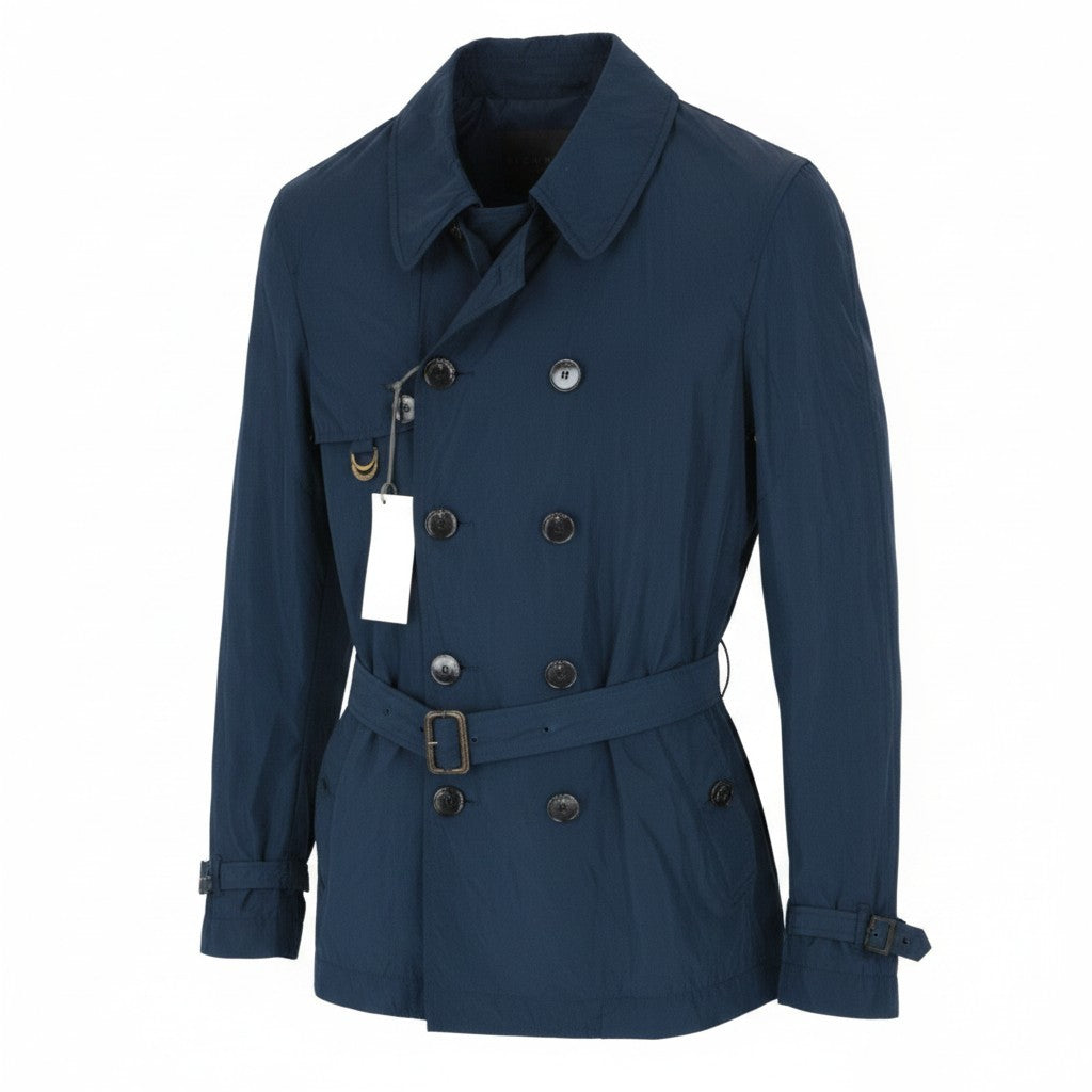 RICHMOND X Men Jacket 48 Short Trench Coat Style Nylon Dark Blue Belted Casual