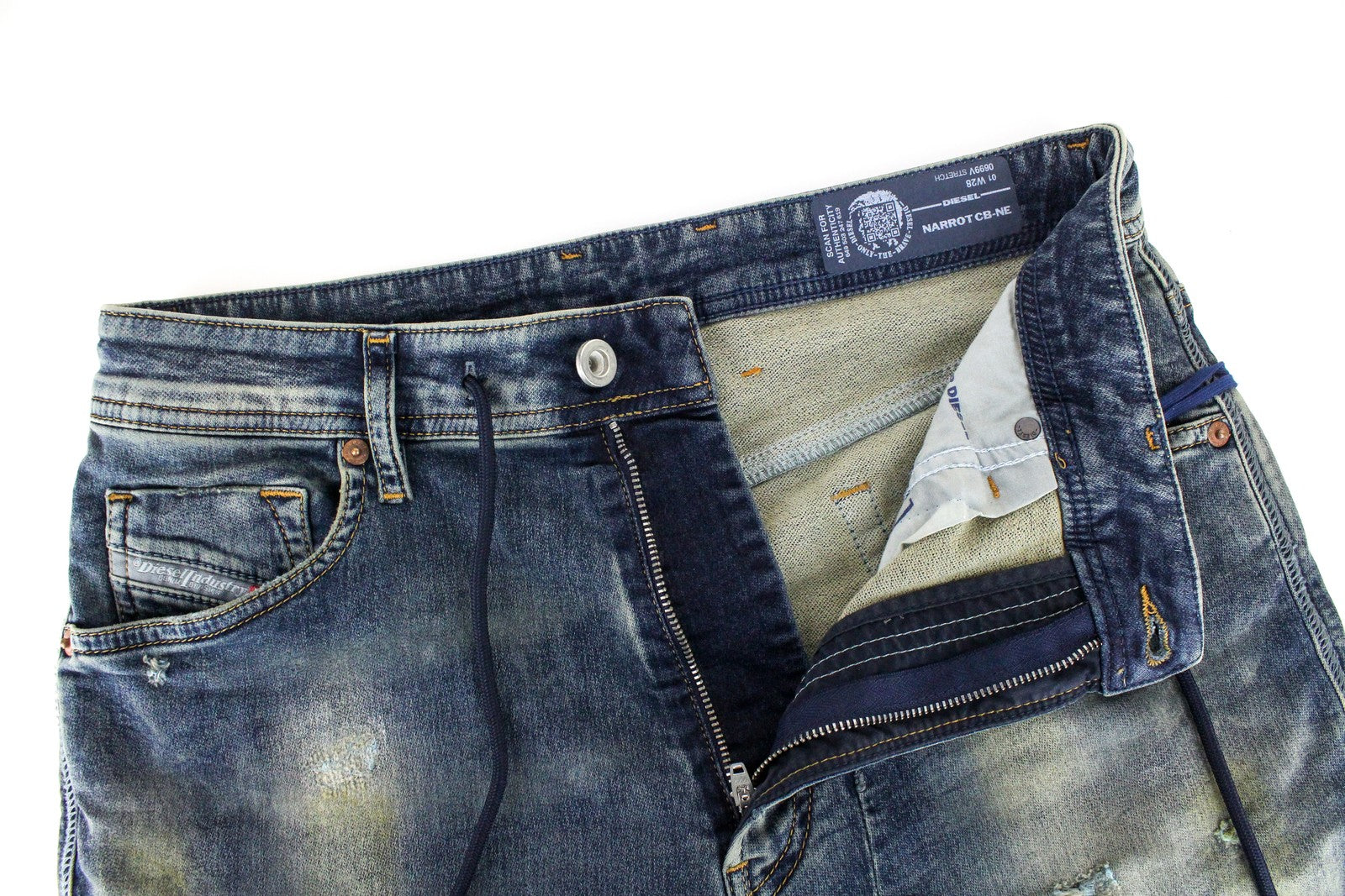 DIESEL Narrot CB-NE 0699V Men Jeans W28 Distressed Sweat Jogg Aged Slim Stained