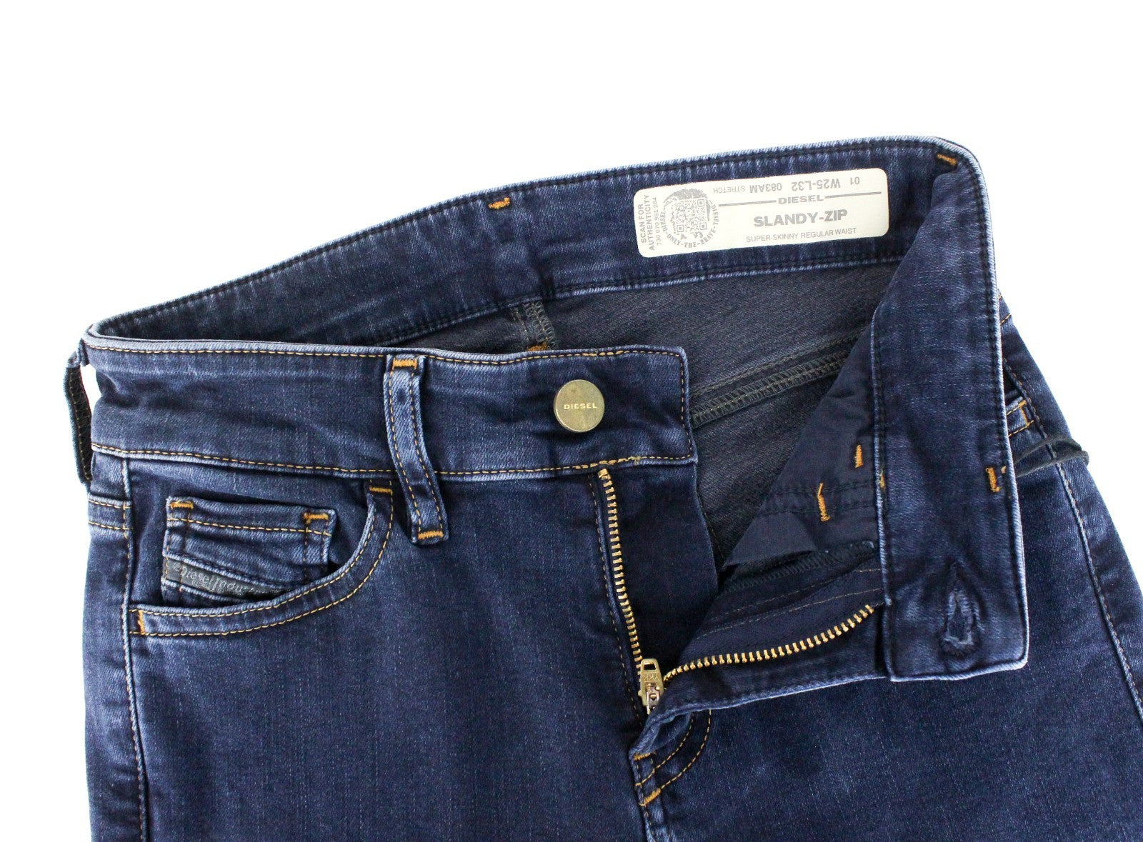 DIESEL Slandy-Zip 083AM Women Jeans W25/L32 Super Skinny Fit Blue Denim Zip