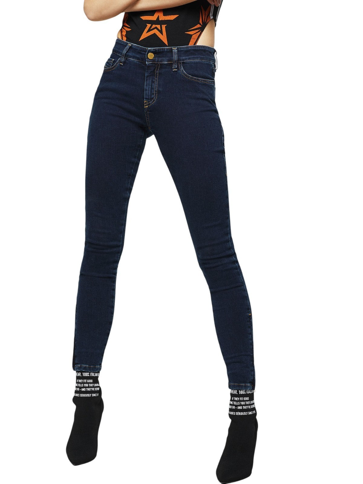 DIESEL Slandy-Zip 083AM Women Jeans W27/L32 Blue Super Skinny Fit Denim Zip