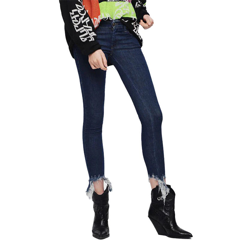 DIESEL Slandy 088AT Women Jeans W26/L32 Distressed Hems Super Skinny Fit Blue