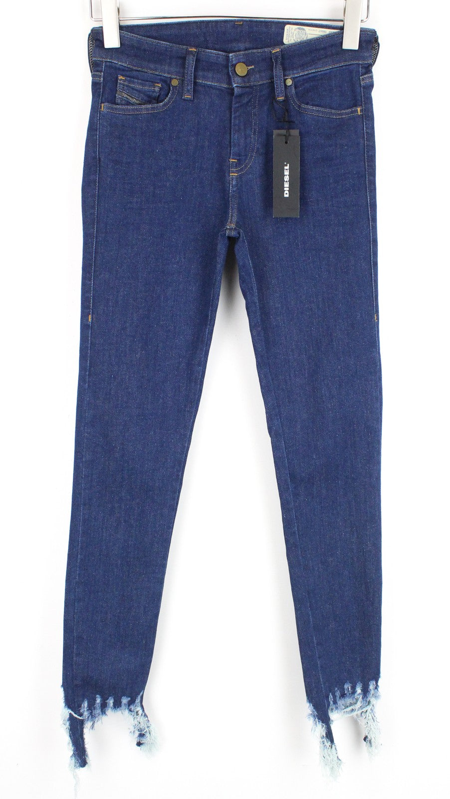 DIESEL Slandy 088AT Women Jeans W27/L32 Blue Distressed Hems Super Skinny Denim