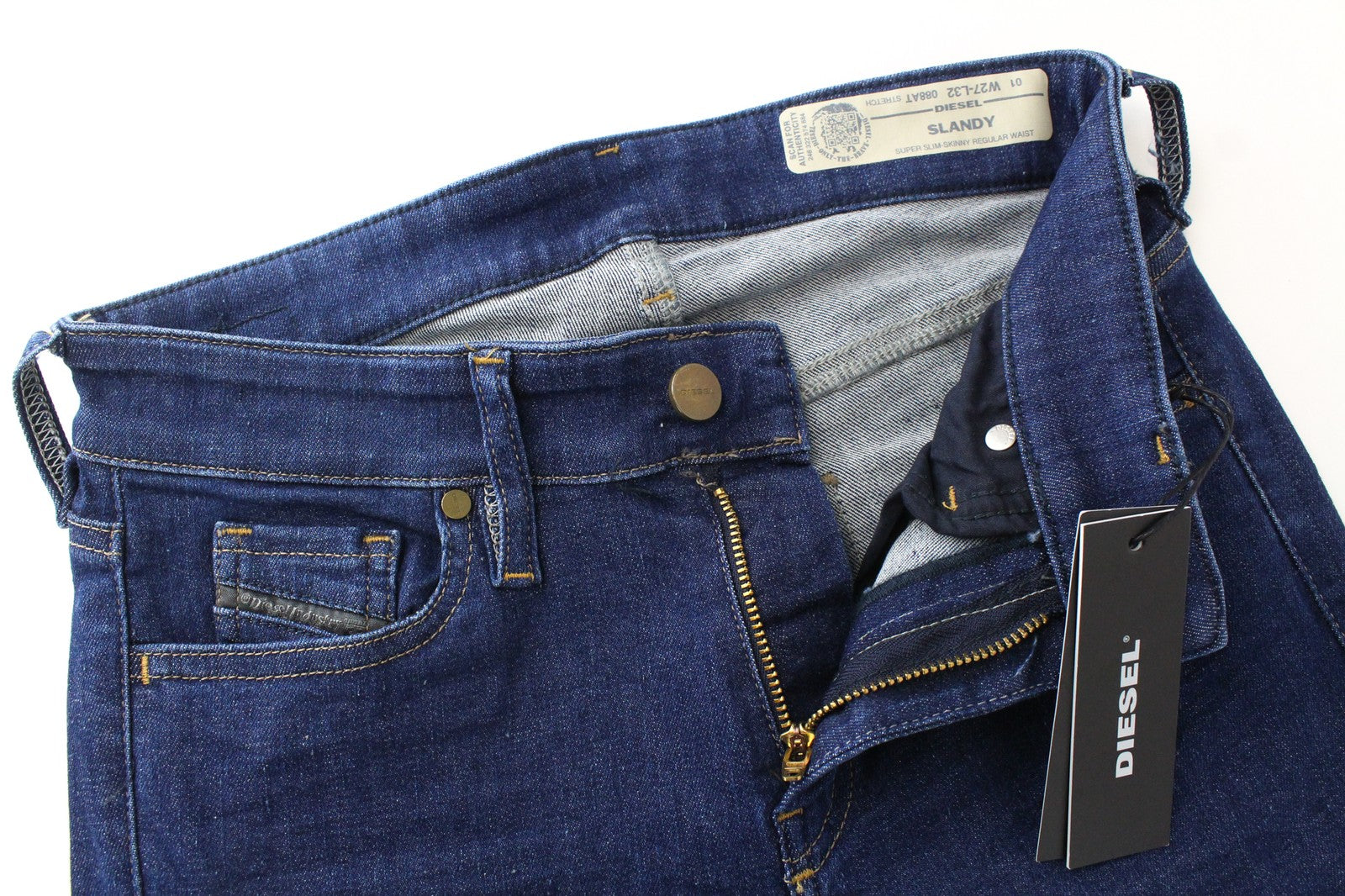 DIESEL Slandy 088AT Women Jeans W27/L32 Blue Distressed Hems Super Skinny Denim