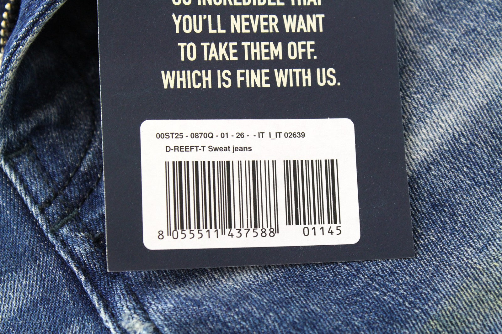 DIESEL D-Reeft-T 0870O Men Jeans W26 Skinny Boys Sweat Jogg Distressed Stained