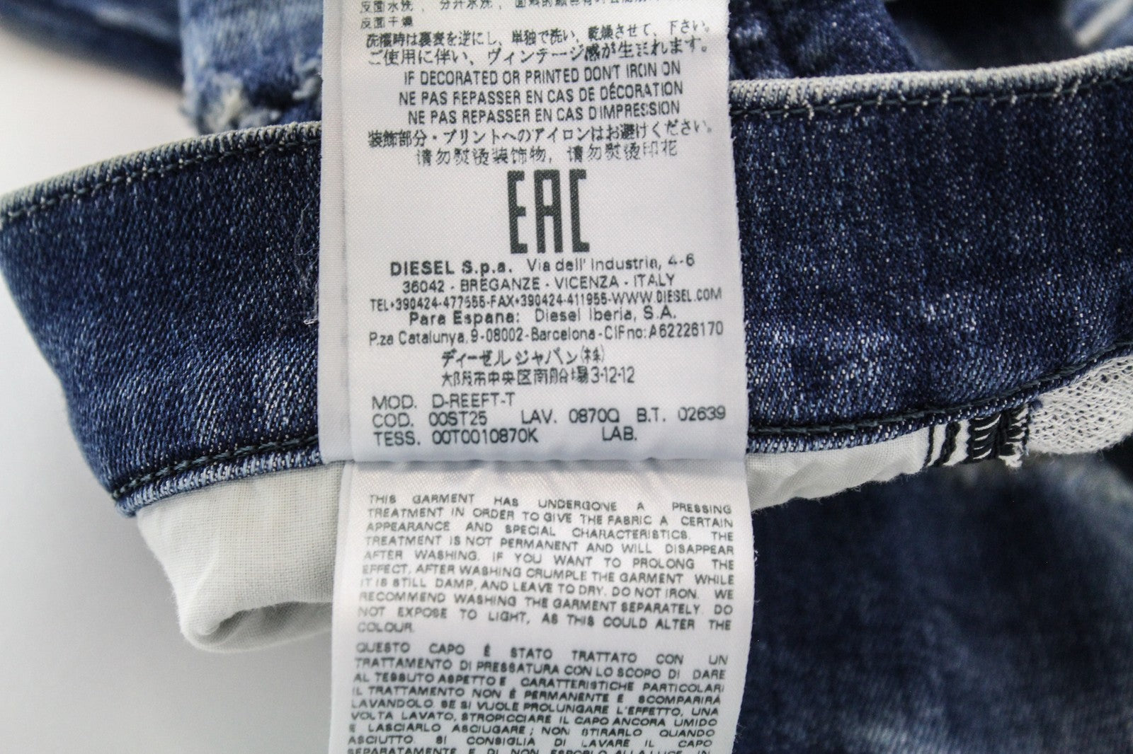 DIESEL D-Reeft-T 0870O Men Jeans W26 Stained Sweat Jogg Skinny Boys Aged Look