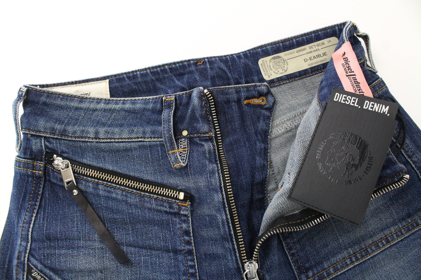 DIESEL D-Earlie 089AR Women Jeans W26/L30 High Waisted Slim Distressed Zip-Fly