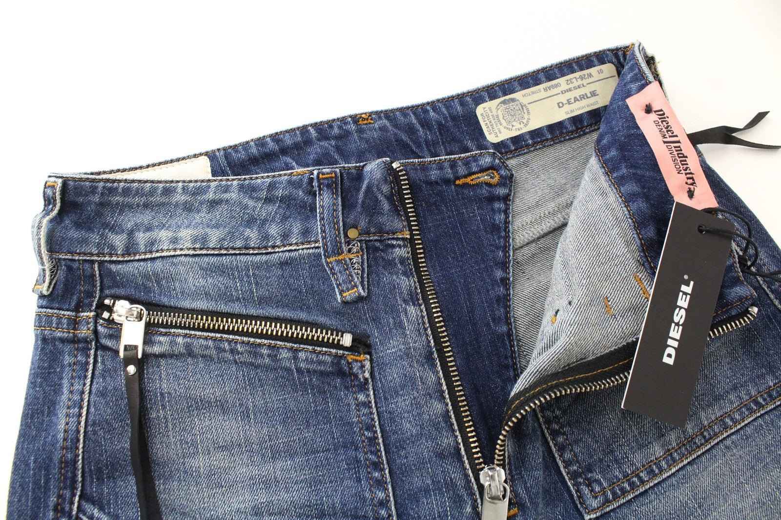 DIESEL D-Earlie 089AR Women Jeans W26/L32 Distressed Zip-Fly High Waisted Slim