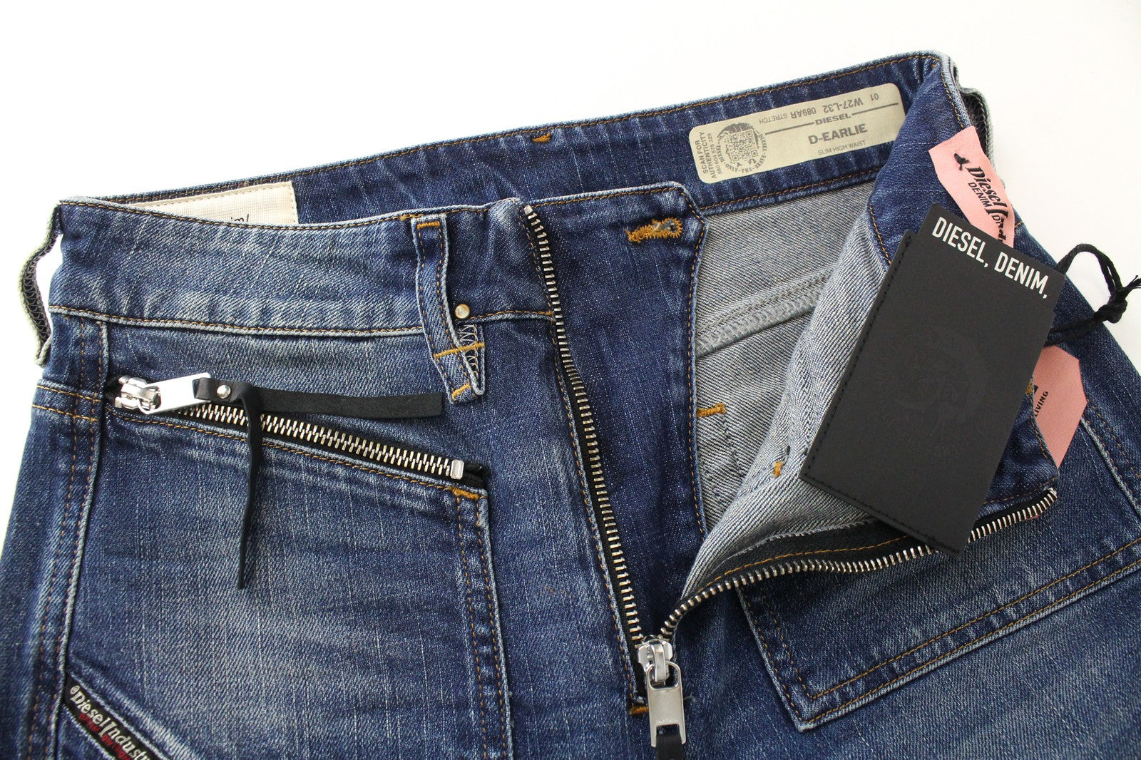 DIESEL D-Earlie 089AR Women Jeans W27/L32 High Rise Blue Distressed Zip Slim