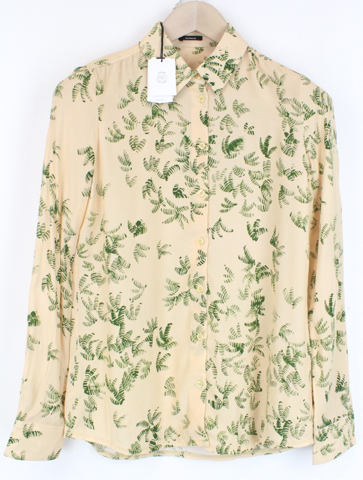 DENHAM Jessie Women Blouse XS Twill Button-Up Pastel Orange Palm Leaf Printed