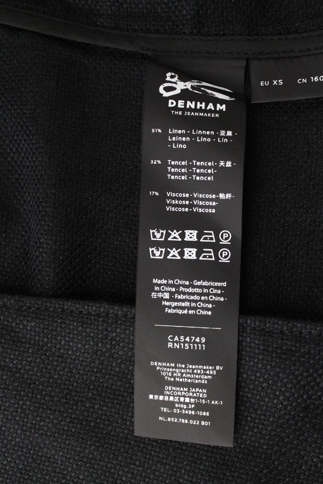 DENHAM Compass Women Blazer XS Collared Twill Black Plain Button Linen Blend