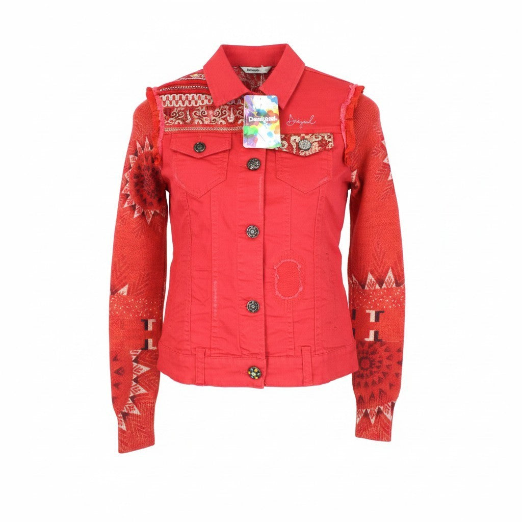 DESIGUAL Chaq Kyle Women Jacket 34 Sequins Colorful Red Embroidered Knit