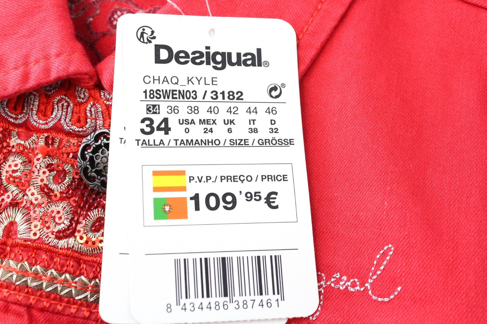 DESIGUAL Chaq Kyle Women Jacket 34 Sequins Colorful Red Embroidered Knit