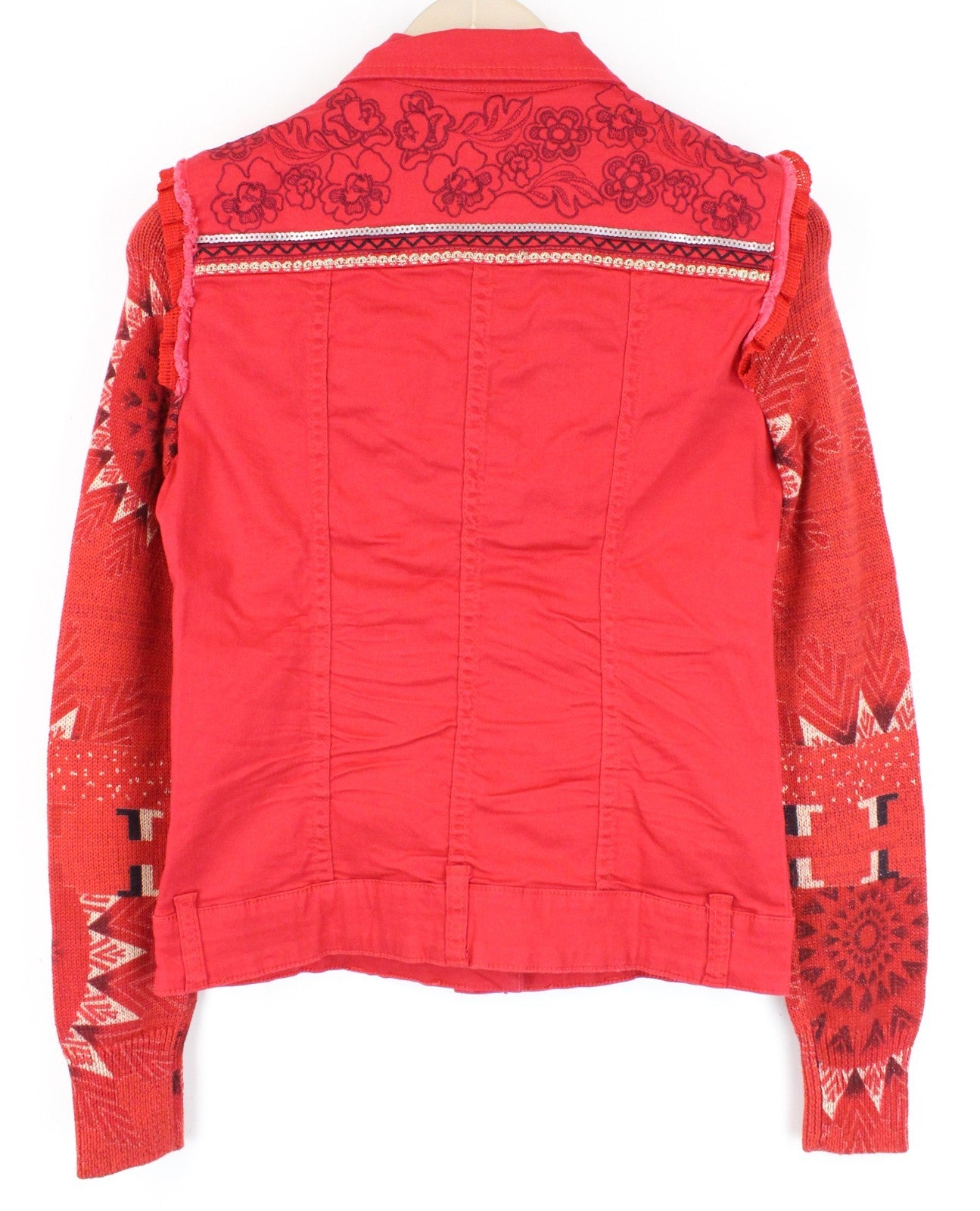 DESIGUAL Chaq Kyle Women Jacket 34 Sequins Colorful Red Embroidered Knit