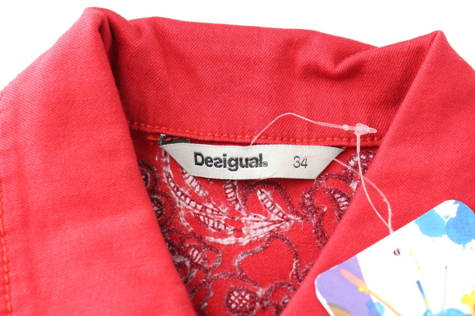 DESIGUAL Chaq Kyle Women Jacket 34 Sequins Colorful Red Embroidered Knit
