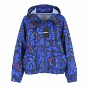 DESIGUAL Chaq Lex Women Jacket 44 Abstract Print Short Blue Hidden Hood Logo