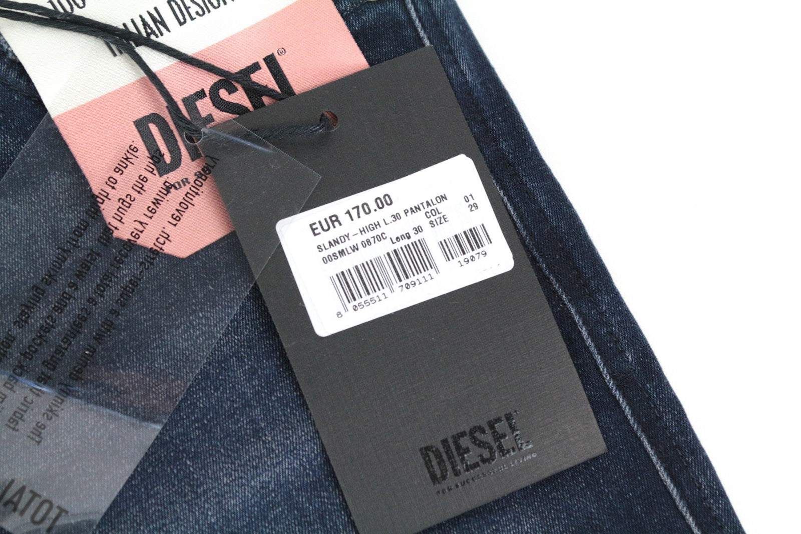 DIESEL Slandy-High 0870C Women Jeans W29/L30 Blue Distressed Washed Slim Skinny