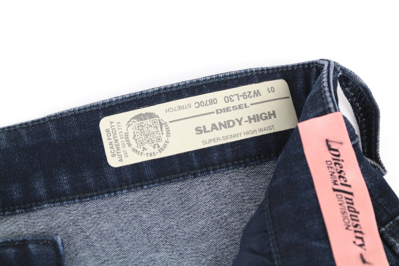 DIESEL Slandy-High 0870C Women Jeans W29/L30 Blue Distressed Washed Slim Skinny