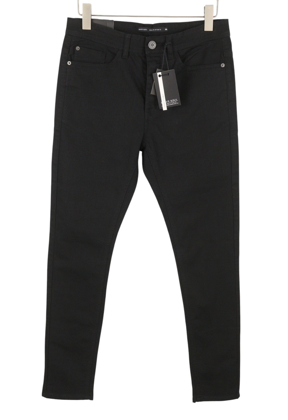 DENIM STUDIO Brave Soul Men Jeans W30 Black Button Fly Slim Fit Denim