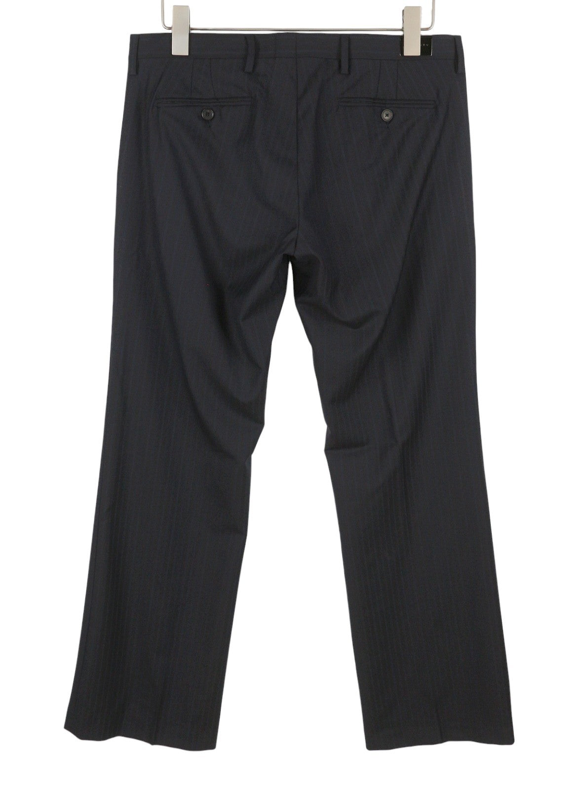 JOHN RICHMOND Women Trousers UK16 W34 Black Wool Pinstriped Flared Zip Fly