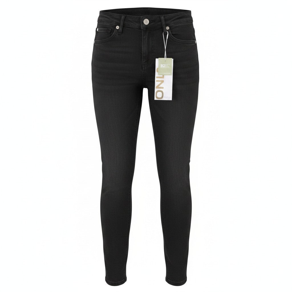 ONLY June Skinny Women Jeans W28/L32 Black Super Low Waist Ankle Zip Fly