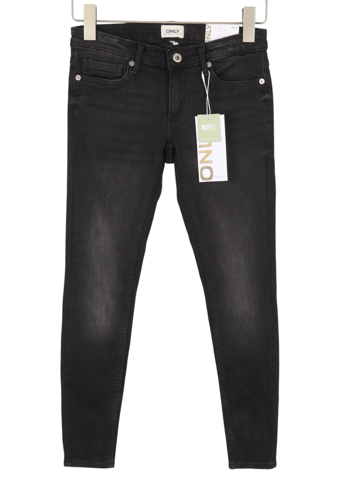ONLY June Skinny Women Jeans W28/L32 Black Super Low Waist Ankle Zip Fly
