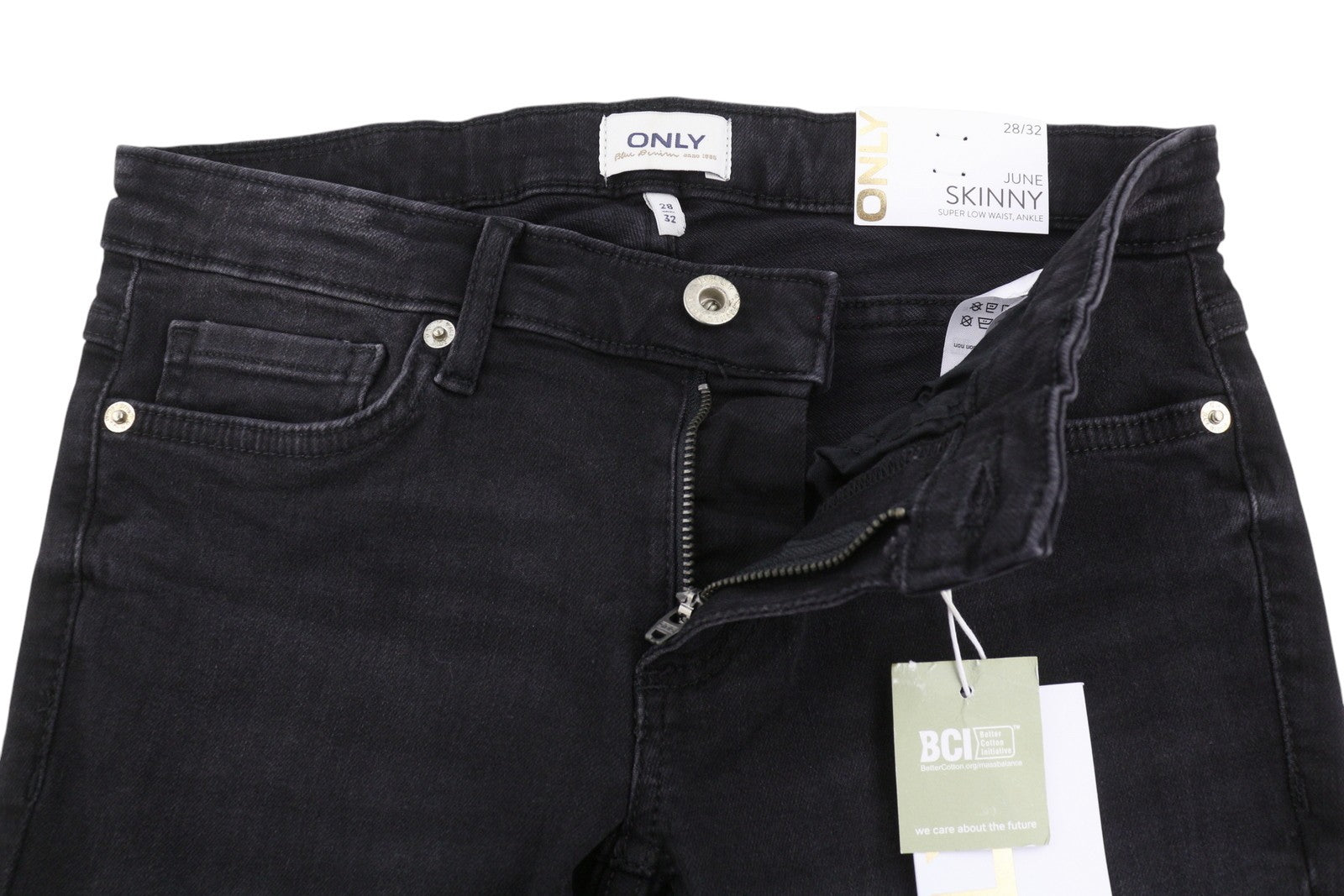ONLY June Skinny Women Jeans W28/L32 Black Super Low Waist Ankle Zip Fly