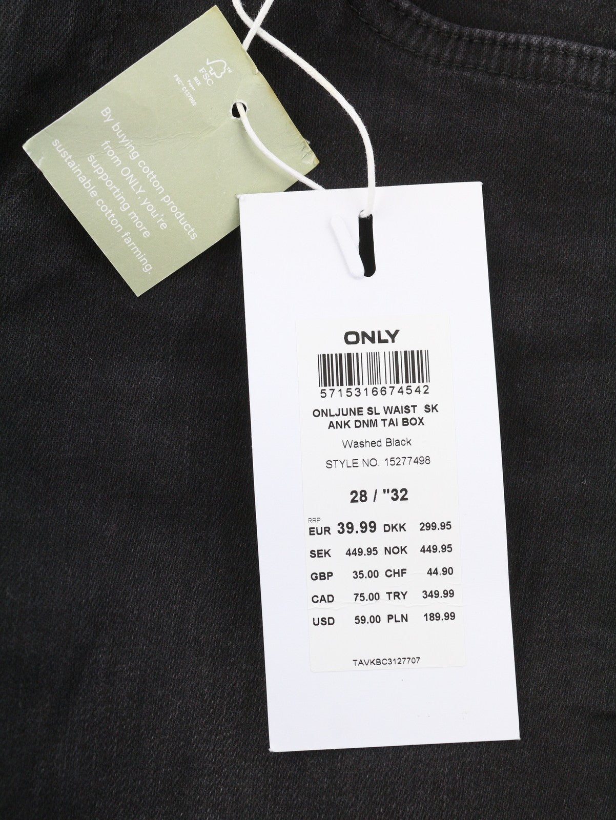 ONLY June Skinny Women Jeans W28/L32 Black Super Low Waist Ankle Zip Fly
