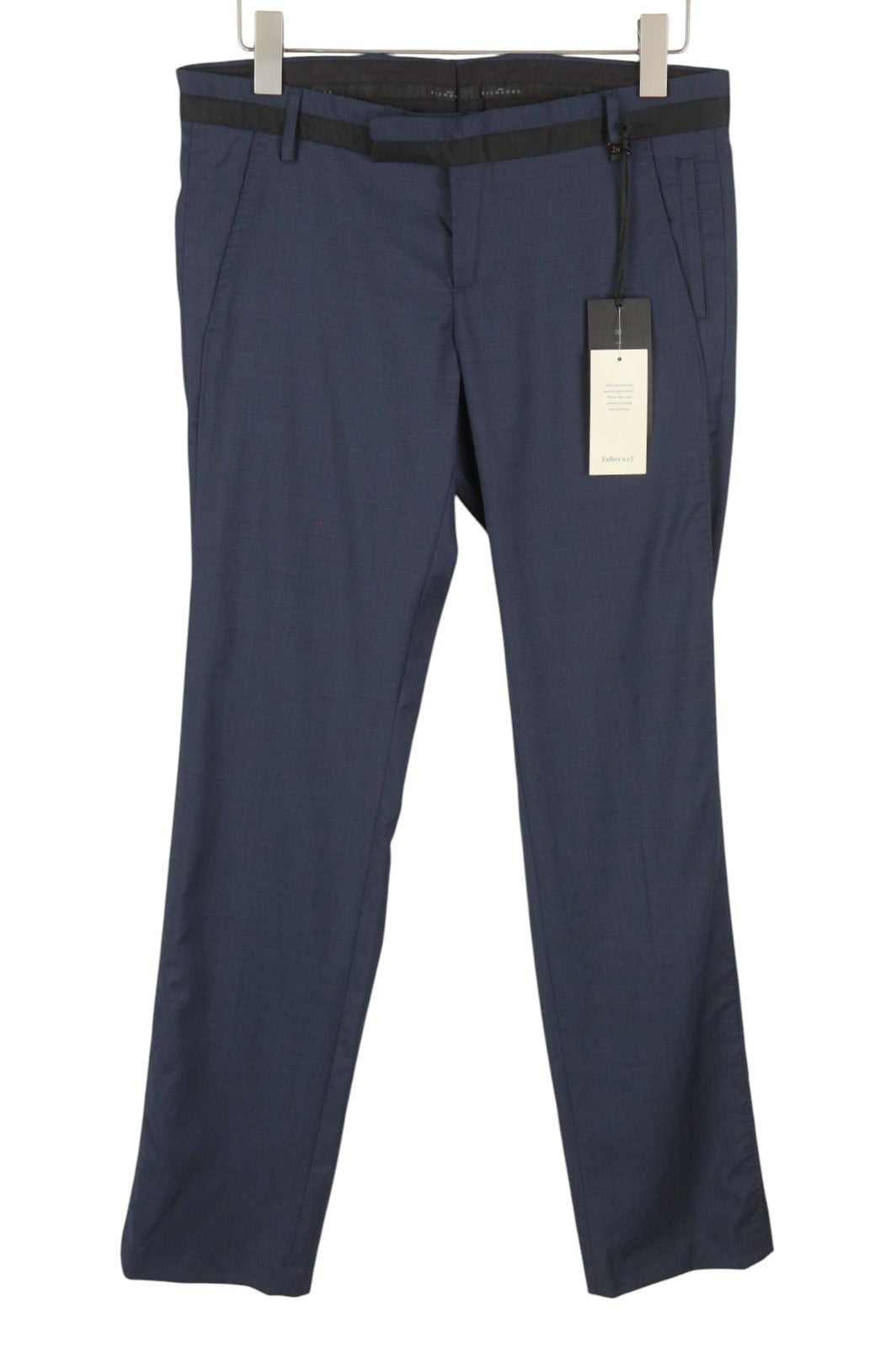 JOHN RICHMOND Women Trousers UK16 W34 Blue Wool Zip Fly Slim Fit