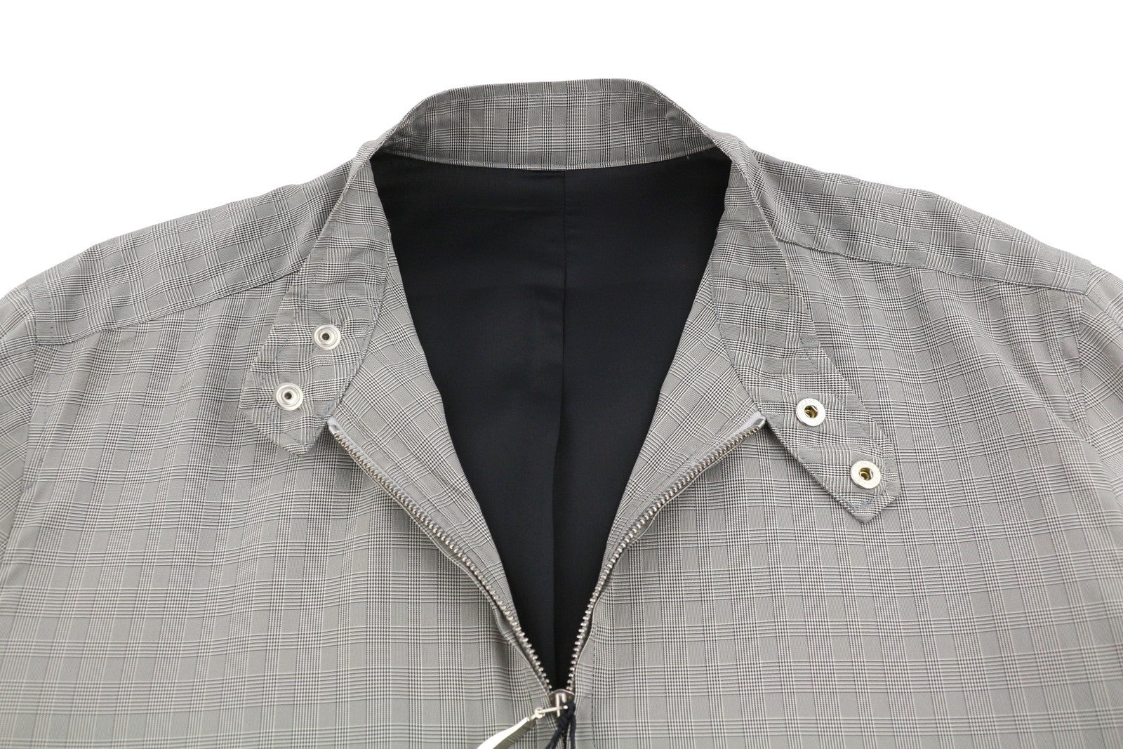 JOHN RICHMOND Women Jacket UK18 XL Grey Plaid High Neck Full Zip Lightweight