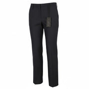 JOHN RICHMOND Women Trousers UK16 W35 Black Wool Pinstriped Flared Zip Fly