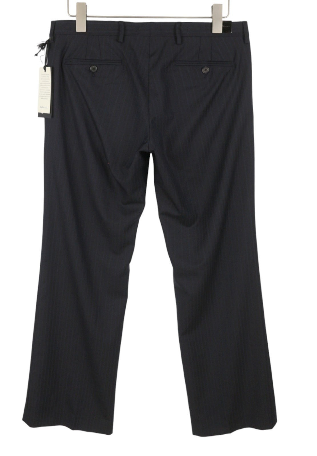 JOHN RICHMOND Women Trousers UK16 W35 Black Wool Pinstriped Flared Zip Fly