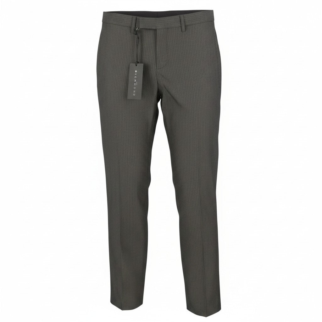 JOHN RICHMOND Women Trousers UK16 W33 Grey Cotton Pinstriped Zip Fly Slim