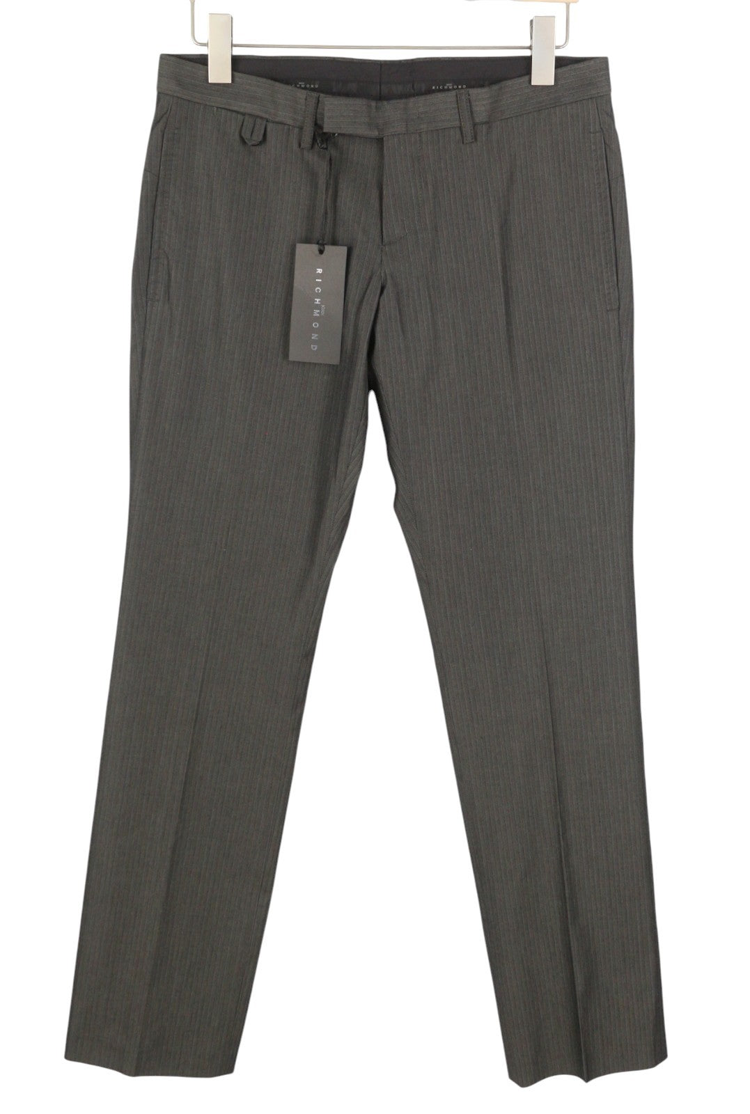 JOHN RICHMOND Women Trousers UK16 W33 Grey Cotton Pinstriped Zip Fly Slim