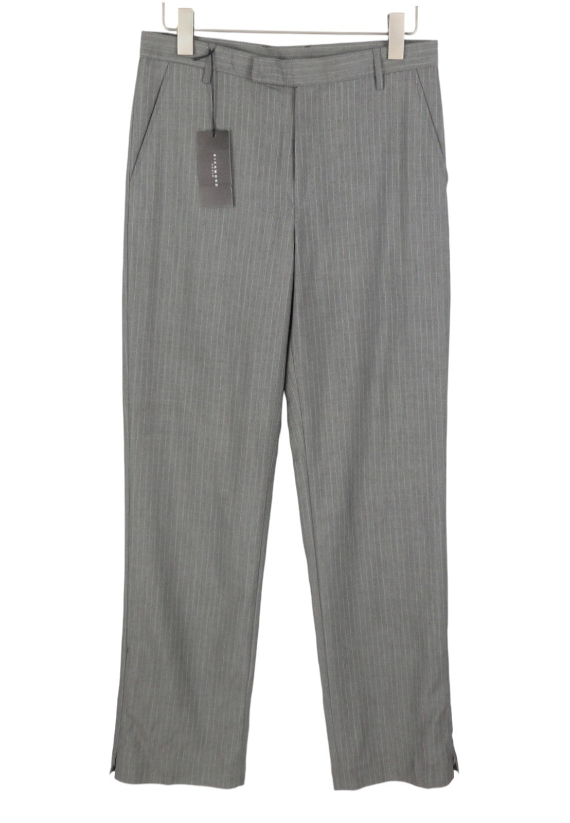 RICHMOND Women Trousers UK16 W32 Grey Pinstriped Melange Linen Blend Straight